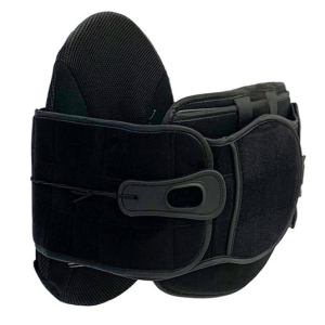 Modular lumbar sacral back brace with adjustable panels and pulley system for spinal stabilization and back support.