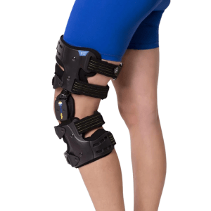 Osteoarthritis knee brace with unloader support, ROM control, and alignment correction for knee pain management.