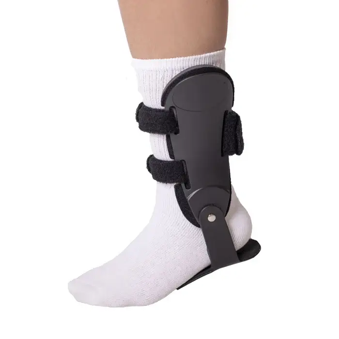 Semi-rigid active ankle brace with hinged support and EVA padding for stability and mobility.