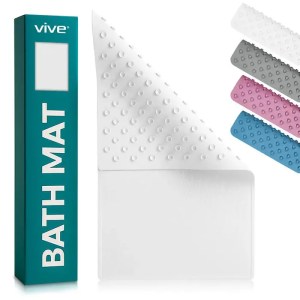 Non-slip bath mat with a textured surface and strong suction cups, providing secure footing and enhanced safety in the bathtub or shower.